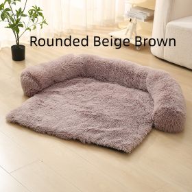 Pet Dog Plush Winter Warm Sofa Cushion (Option: Rounded Beige Brown-L)