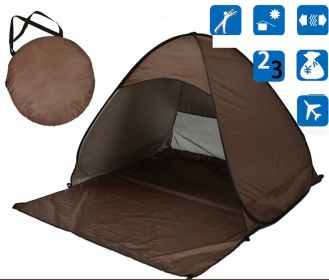 Tent Free To Build Camping Beach Sunscreen Tent Quick  Outdoor Camping Tent (Color: Brown)