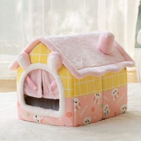 Dog Autumn And Winter Pet Cat Sponge Nest Teddy Closed (Option: Pink Rabbit Door Curtain-M)