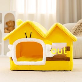 Dog Autumn And Winter Pet Cat Sponge Nest Teddy Closed (Option: Yellow Bees-M)