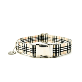 Adjustable Collar - Quick Release Metal Alloy - Beige Plaid (Color: Beige Plaid, size: L)