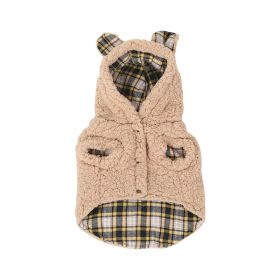 Winter Fleece-lined Pet Clothes (Option: Brown Yellow Grid-M)